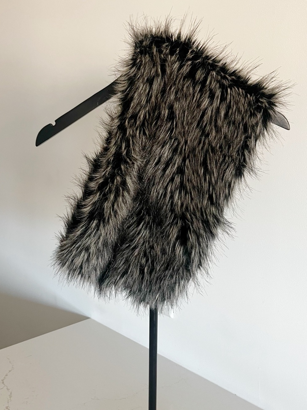 Express Faux Fur Scarf in Black and Silver Tones